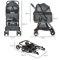 PawHut Hundekinderwagen 3-in-1 klappbarer Transportkorb mit abnehmbarem Griff Kissen 76 x 51 x 100 cm Grau(m-3)