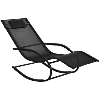 Outsunny Schaukelliegestuhl Ergonomischer Rocking Chair mit Kopfstütze und galvanisiertem Metallrahmen Textilene 63l x 160B x 88H cm Schwarz(m-6)