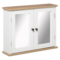 kleankin Wandspiegelschrank für Badezimmer 2 Ebenen mit 1 verstellbaren Regal und 2 Holztüren- Abm. 56B x 14T x 46H cm