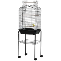 PawHut Vogelkäfig Voliere für Vögel auf Rollen mit aufklappbarem Dach 3 Sitzstangen unteres Regal 46 x 36 x 130 cm Schwarz(m-1)