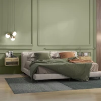 HOMCOM Set von 2 bohemischen Wandnachttischen mit ausziehbarer Schublade, Fach, Regal - Holz Maße 40L x 34B x 23H cm(m-4)