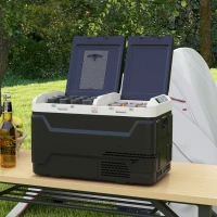 HOMCOM Tragbare elektrische Kühlbox mit 2 Zonen - Fassungsvermögen 40 L, LED-Licht, 12/24 V Gleichstrom und 100-240V Wechselstrom, bis zu -20°C(m-4)