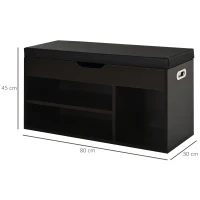 HOMCOM Scarpiera Salvaspazio da Ingresso Imbottita, Mobile da Ingresso con Scarpiera, con 3 Scomparti, Seduta in Pelle PU, per Soggiorno e Corridoio, 80x30x43 cm, Nero(m-3)
