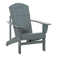 Outsunny Chaise de jardin Adirondack avec porte-gobelet Chaise longue de jardin Chaise de balcon en bois massif Gris foncé 97 x 72,5 x 93 cm(m-1)