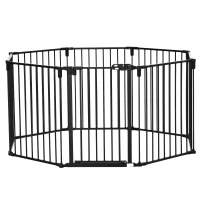 PawHut Haustiersperre Sicherheitszaun Kaminpark Gehege Hund faltbar modular 8 Panels mit Tür ohne Bohren 482,5 x 76 cm(m-6)