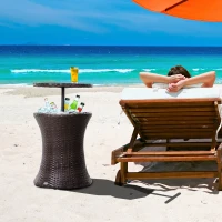 Outsunny 2-in-1 Beistelltisch-Eiskübel Ø 48 x 83H cm aus Epoxid-Metall geflochtene Resine-Rattanimitat braun(m-2)