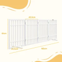 PawHut Barrière de Sécurité pour Chiens, Pliable et Antidérapante, Pieds de Support Rotatifs, Cadre en Bois, 183x24,5x61 cm, Blanc(m-3)