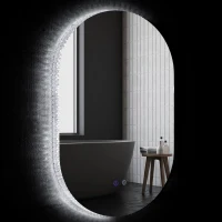 kleankin Ovaler wandmontierter LED-Badezimmerspiegel 91 x 61 cm 3 Farben einstellbare Helligkeit Touchschalter transparent(m-6)
