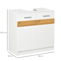 Kleankin Badezimmer Unterschrank - Waschtischunterschrank - gemütlicher schicker Stil mit 10 Bambusstreifen, 2-türigem Schrank mit Regal MDF Maße 60L x 30B x 60,5H cm weiß(m-3)