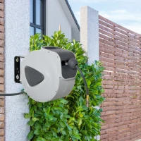 HOMCOM Automatischer Druckluft-Schlauchaufroller - Schlauch: 15 m + 1,4 m - Ø innen 3/8" (9,5 mm), 1/4" (6,35 mm) BSPT - automatische Aufroller für einziehbaren Luftschlauch Grau(m-2)