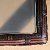 Outsunny Gartencouchtisch mit 5 mm dickem gehärtetem Glasplateau Kunststoffgeflecht in Rattanoptik braun(m-4)