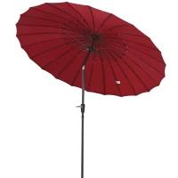 Outsunny Garten Sonnenschirm Neigbarer Sonnenschirm rund mit 24 Fiberglasstreben Kurbel Aluminium Glasfaser Polyester Durchmesser 2,60 m Farbe Rot(m-1)