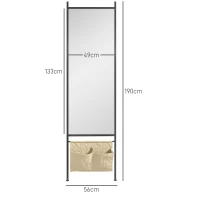 HOMCOM Rechteckiger Standspiegel in voller Länge mit Aufbewahrungstasche, zum Anlehnen oder Anbringen an der Wand, 56B x 190H cm - Schwarz(m-3)