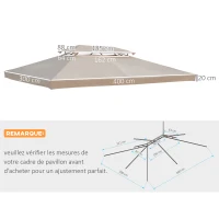 Outsunny Ersatzdach für Pavillon Gartenpavillon Zelt 3 x 4 m Polyester Hochdicht 180 g/m² Beige(m-3)