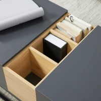 HOMCOM Höhenverstellbarer Couchtisch mit 2 Platten, verborgenen Fächern und offenen Regalen in dunkelgrauer Holzoptik(m-4)