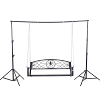 Outsunny Banc à Bascule 2 Places Balancelle de Jardin Hollywoodschaukel Swingbank avec Chaînes Métal Noir 132 x 63 x 58 cm(m-1)