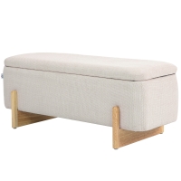 HOMCOM Tabouret avec espace de rangement, banc rembourré en mousse, imitation lin, 111 x 44 x 44,5 cm, Crème