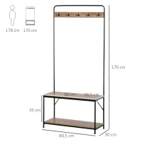 HOMCOM Garderobe mit Schuhablage Flurgarderobe im Industriestil 80B x 30T x 170H cm Eichenholzimitat Metall Schwarz(m-3)
