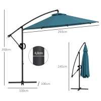 Outsunny Seitlicher neigbarer Sonnenschirm Ø2,93 x 2,60 m mit Kurbel, UV-Schutz für Balkon Terrasse blau(m-3)