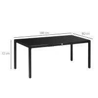 Outsunny Gartentisch rechteckig für 8 Personen mit gehärteter Glasplatte und Aluminiumrahmen Schwarz(m-3)