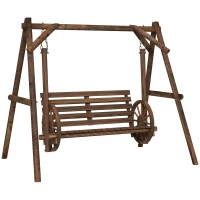 Outsunny Gartenbank für 2 Personen aus Holz mit Armlehnen und Karrenrädern für den Garten - Abmessungen 200L x 137B x 167H cm(m-6)