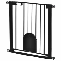 PawHut Haustiergitter mit automatischer Türschließung Doppelverriegelungssystem, Schwarz aus Stahl(m-1)
