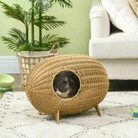 PawHut Erhöhtes Katzenbett mit kuscheligem Korb und Walnusshaus Katzenhöhle mit großem Komfort Abmessungen 55L x 36B x 42H cm Kissen inklusive(m-2)