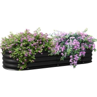 Outsunny Erhöhtes quadratisches Gartenbeet aus modularem Stahl für Gemüse, Pflanzen, Blumen, Abmessungen 150 x 62 x 30 cm, Schwarz(m-6)