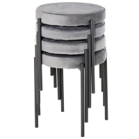 HOMCOM Ensemble de 4 Tabourets de Cuisine Empilables Chaises de Salle à Manger avec Siège Rembourré, Effet Velours Tabouret de Bar en Métal Gris 41,5 x 41,5 x 46 cm