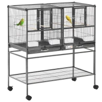 PawHut Vogelkäfig mit Futterschale und Sitzstange 95L x 45,5B x 102H cm Schwarz und Grau(m-6)