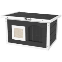 PawHut Maison pour chat, refuge pour chats et lapins, maison en bois avec grattoir, porte battante, 61 x 45 x 36,5 cm, Gris(m-1)