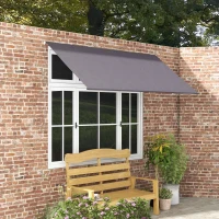 Outsunny Markise manuell ausziehbares Vordach Einstellbarer Neigungswinkel 300 x 120 cm UV-Schutz Aluminium Polyester Dunkelgrau(m-2)