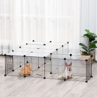 PawHut Kleintiergehege DIY Design modularer Käfig für Meerschweinchen Kaninchen Chinchillas kleine Haustiere 27 Paneele Schwarz(m-2)