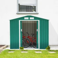 Outsunny Gartenhaus 2,42 m² - Aufbewahrung für Gartengeräte mit Fundament - abschließbare Doppeltür - Maße 213L x 130B x 185H cm - grünes Stahlblech(m-2)