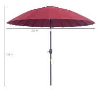 Outsunny Garten Sonnenschirm Neigbarer Sonnenschirm rund mit 24 Fiberglasstreben Kurbel Aluminium Glasfaser Polyester Durchmesser 2,60 m Farbe Rot(m-3)