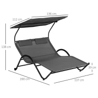 Outsunny Sonnenliege Sonnenbett Liegestuhl mit Baldachin, Kopfkissen und Rollen aus Stahl und Polyester Dunkelgrau(m-3)