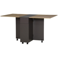 HOMCOM Klappbarer Esstisch auf Rollen mit Stauraum 2 Schubladen und 1 Schrank 76 x 140 x 74 cm