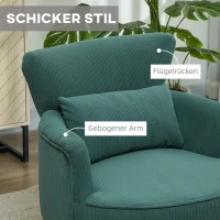 HOMCOM Moderne Armleunstoel, Gepolsterde Accentstoel met Lendekussen, Rubberhoutpoten, Donkergroen(m-6)