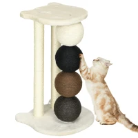 PawHut Poteau à gratter pour chats, arbre à gratter pour chats avec plateforme, poteau à griffer avec 2 poteaux en sisal et 4 balles en sisal, jouet à gratter pour chats, 38 x 38 x 64 cm(m-6)
