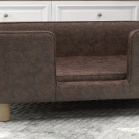 PawHut Hundesofa Hundekissen Katzenbett mit weichem Rand massiven Holzbeinen Gesamtmaße 74 x 48,5 x 31 cm Mikrofaserbezug in Schokolade(m-5)