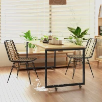 HOMCOM Set mit 2 Esszimmerstühlen mit Schwarzem Stahlgestell, geflochtenem Harzsitz in Rattanoptik, Bohème-Stil(m-2)