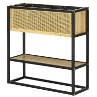 Outsunny Rechteckiger Pflanzkasten auf Stecktafeln mit unterem Regal - Quadratisches Hochbeet im Freien - Metall und Holz - 55 x 20 x 56 cm(m-6)