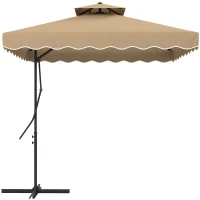 Outsunny Versetzter Sonnenschirm Garten quadratisch mit Kreuzfuß, Hebelgriff, Lambrequin, Doppeldach, 243L x 243B x 265H cm, Khaki(m-6)