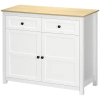HOMCOM Kommode Aufbewahrungsschrank 2 Türen mit höhenverstellbarem Regal 2 Schubladen 100 x 40 x 85 cm Weiß und Holzoptik(m-1)