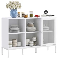 HOMCOM Buffet Aufbewahrungsschrank 4 offene Fächer und 1 Schrank verstellbare Regale 120 x 37 x 81,5 cm weiß(m-6)
