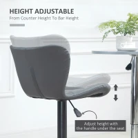 HOMCOM Bar Stools Set of 2 Adjustable Height Swivel Bar Chairs in PU Leather with Backrest & Footrest, Grey(m-4)