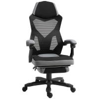 Vinsetto Bürostuhl Gaming-Stuhl höhenverstellbar neigbar 360° drehbar mit 5 Rollen Fußhocker Netzstoff 58B x 63T x 112-122H cm grau schwarz
