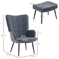 HOMCOM Fauteuil avec ottomane, fauteuil relaxant. Boutonnage, Gris foncé(m-3)