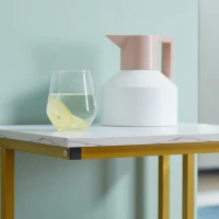 HOMCOM Moderne Couchtisch Beistelltisch Nachttisch Blumensäule neoretro Design goldener Stahlrahmen Tischplatte weißer Marmor-Effekt Regal(m-4)