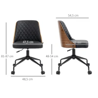 Vinsetto Chaise de Bureau Chaise Pivotante Chaise de Bureau à Domicile Chaise de Bureau Ergonomique Réglable en Hauteur 360° Roulettes Mousse PU Noir 48,5 x 54,5 x 81-87 cm(m-3)